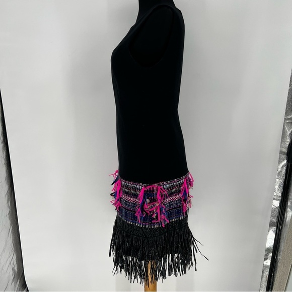 Milly Shift Dress Party Hot Pink Black Taffeta Tweed Detail US 4 Wool Blend - Picture 5 of 13